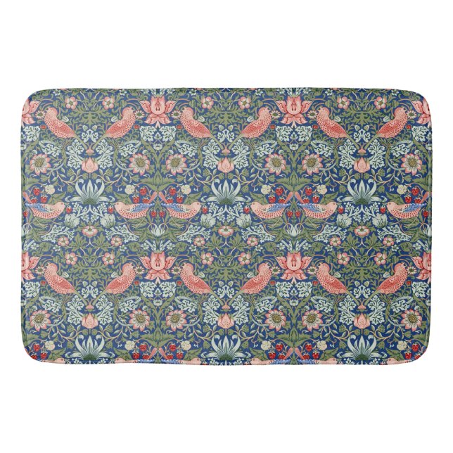 William Morris Strawberry Thief Navy Coral Bath Mat (Front)