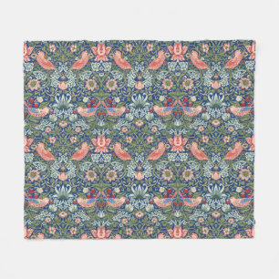 William Morris Strawberry Thief Navy Coral Fleece Blanket