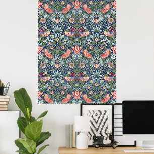 William Morris Strawberry Thief Navy Coral Poster