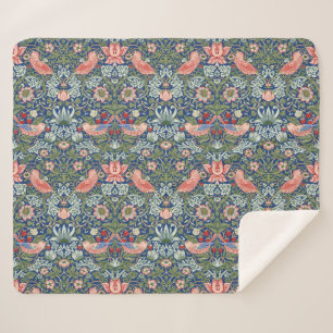 William Morris Strawberry Thief Navy Coral Sherpa Blanket