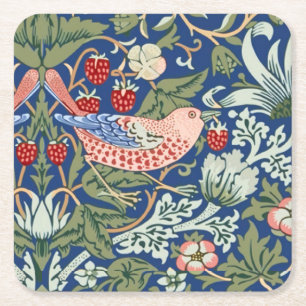 William Morris Strawberry Thief Navy Coral Square Paper Coaster