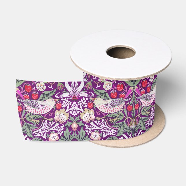 William Morris Strawberry Thief Pattern Satin Ribb Ribbon (Spool)