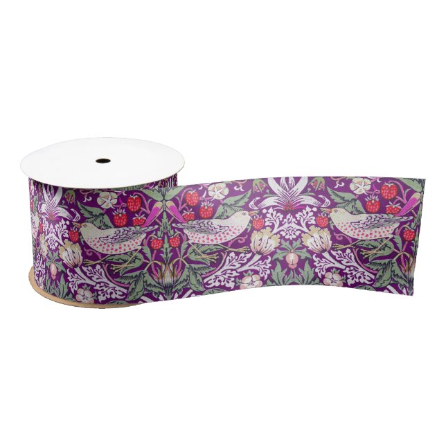 William Morris Strawberry Thief Pattern Satin Ribb Satin Ribbon (Spool)