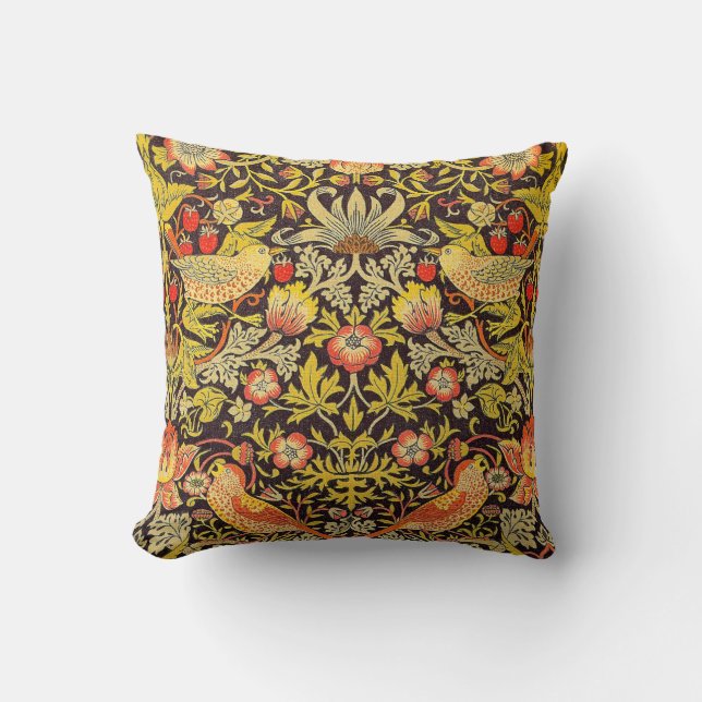 William Morris Strawberry Thief Pattern Throw Pillow (Front)