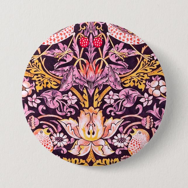William Morris Strawberry Thief Purple Version 3 Inch Round Button (Front)