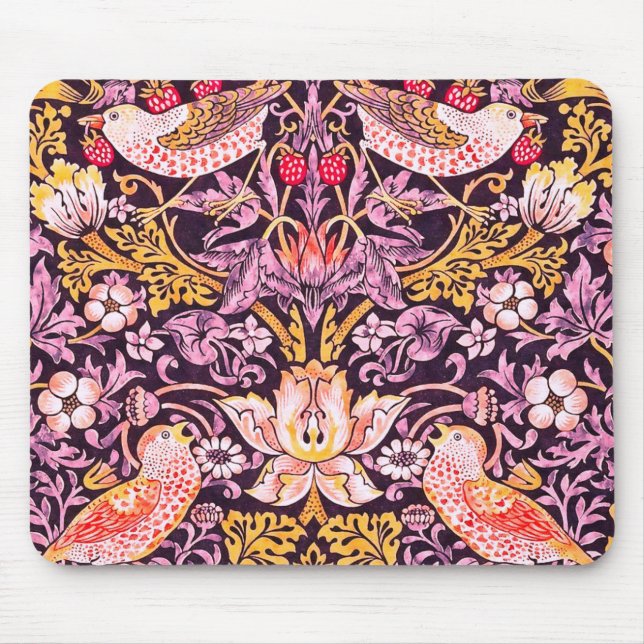 William Morris Strawberry Thief Purple Version Mouse Pad (Front)