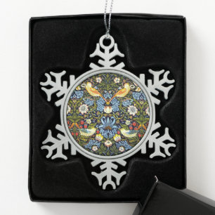 William Morris, Strawberry Thief Snowflake Pewter Christmas Ornament