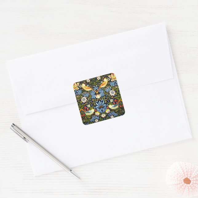 William Morris, Strawberry Thief, Square Sticker (Envelope)
