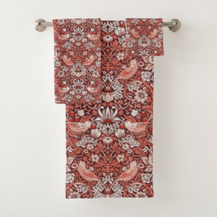 William Morris Strawberry Thief Terracotta Bird Bath Towel Set