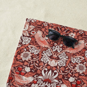 William Morris Strawberry Thief Terracotta Bird Beach Towel