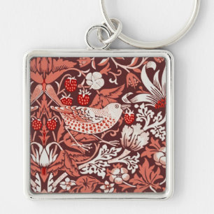 William Morris Strawberry Thief Terracotta Bird Keychain