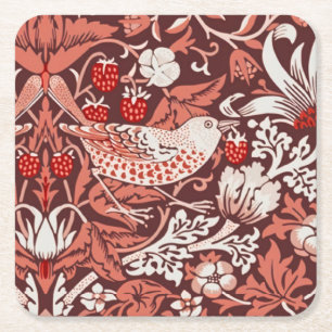 William Morris Strawberry Thief Terracotta Bird Square Paper Coaster