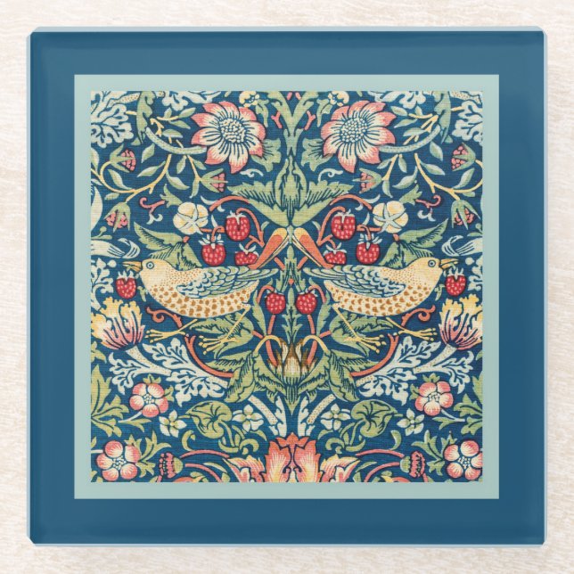 William Morris Strawberry Thief Throw Pillow Glass Coaster (Front)
