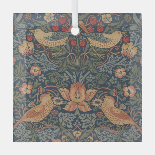 William Morris Strawberry Thieves Birds Glass Ornament (Front)