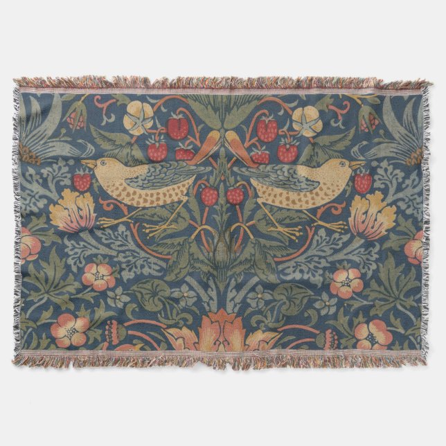 William Morris Strawberry Thieves Birds Throw Blanket (Front)