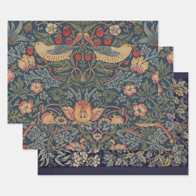 William Morris Strawberry Thieves Birds Wrapping Paper Sheet (Set)