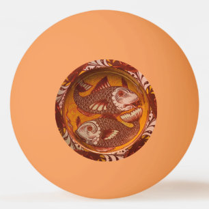 William Morris Style Arts and Crafts Red Fish Art Ping Pong Ball