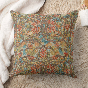 William Morris Style Cottagecore Squirrel Floral  Throw Pillow