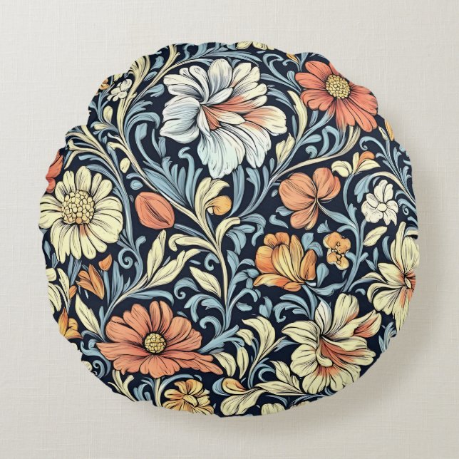 William Morris style floral acanthus pattern Round Pillow (Front)