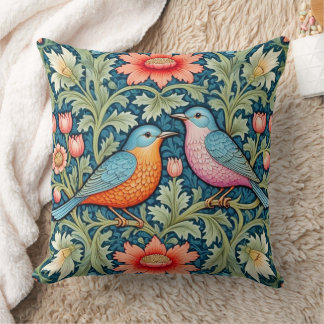 William Morris Style Floral/Birds Cushion. Throw Pillow