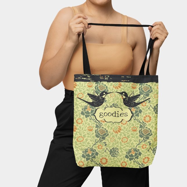 William Morris Style Floral Distressed Hummingbird Tote Bag (Creator Uploaded)