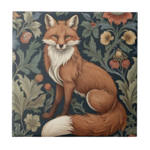 William Morris style Floral Left Facing Fox Tile