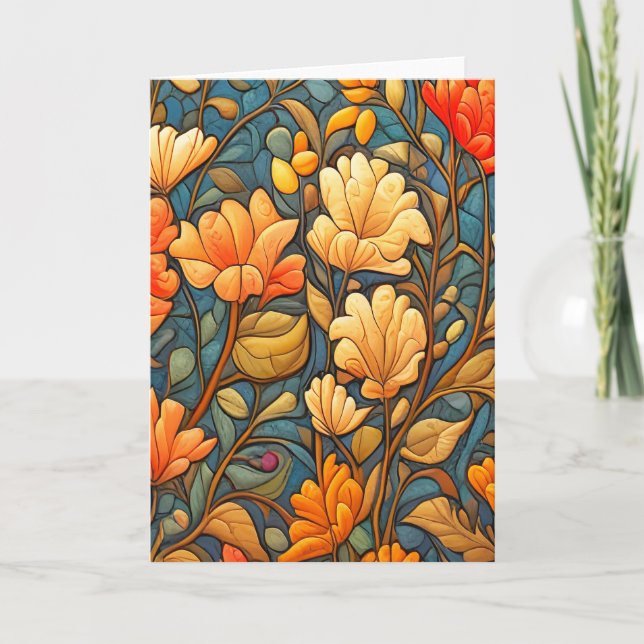William Morris Style Floral Pattern in Fall Colour Card (Front)
