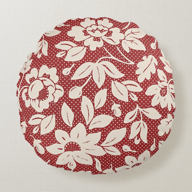 William Morris Style Floral Pattern Round Pillow (Front)