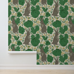 William Morris Style Garden Rabbit Pattern Wallpaper