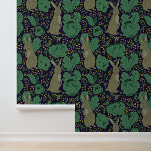 William Morris Style Garden Rabbit Pattern Wallpaper