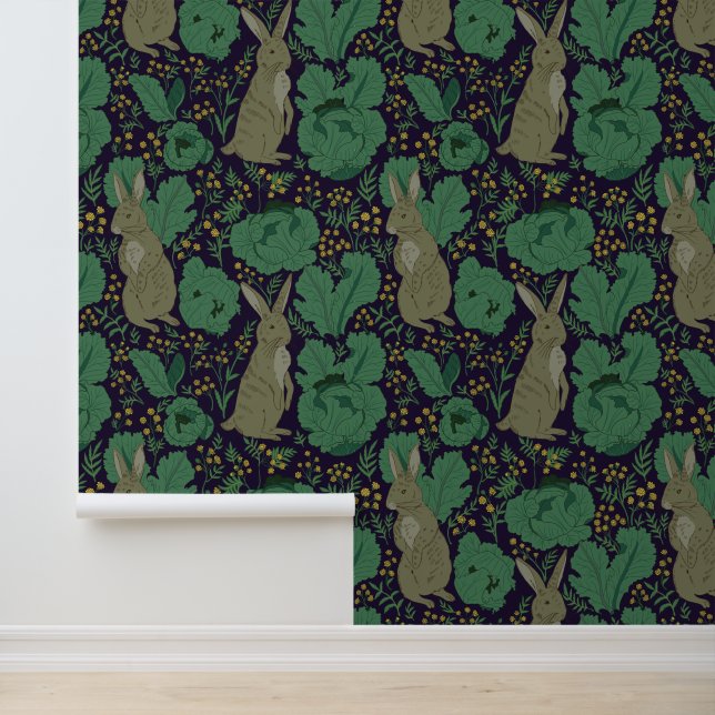 William Morris Style Garden Rabbit Pattern Wallpaper (Application)