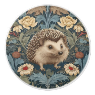 William Morris style Hedgehog Right Facing Floral Ceramic Knob