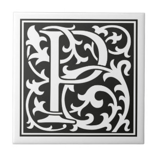 William Morris style initial letter P Tile