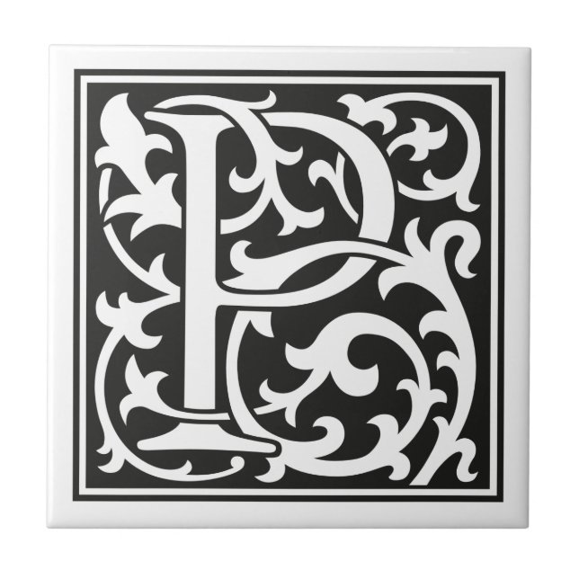 William Morris style initial letter P Tile (Front)
