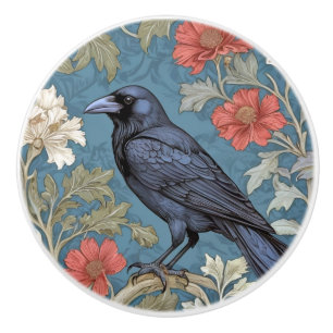 William Morris style Left facing Black Crow Bird Ceramic Knob