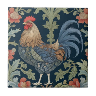 William Morris style Left facing Floral Chicken Tile