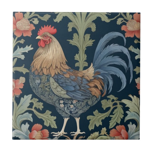 William Morris style Left facing Floral Chicken Tile (Front)