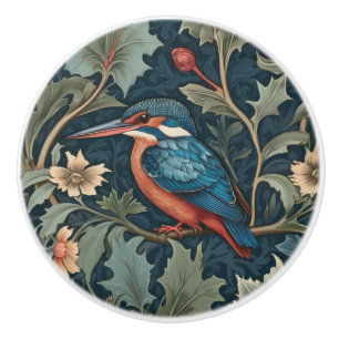William Morris style Left facing Kingfisher Bird Ceramic Knob