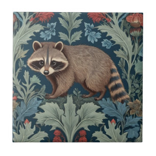 William Morris style Left Facing Raccoon Tile
