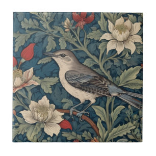 William Morris style Left Mockingbird Bird floral Tile