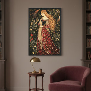William Morris Style Medieval Lady Cottage Core Canvas Print