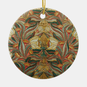 William Morris Style Pink Green Botanical Ceramic Ornament