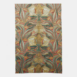 William Morris Style Pink Green Botanical Kitchen Towel