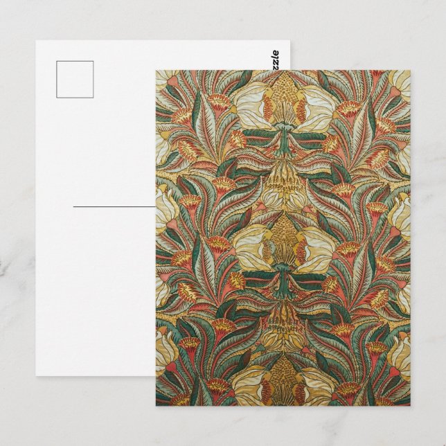 William Morris Style Pink Green Botanical Postcard (Front/Back)