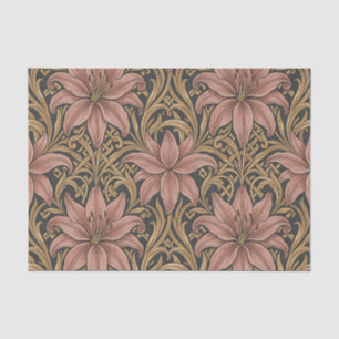 William Morris Style Pink Lily Floral Pattern Dark Tissue Paper