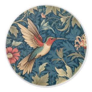 William Morris style R Ruby-throated hummingbird Ceramic Knob