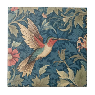 William Morris style R Ruby-throated hummingbird Tile