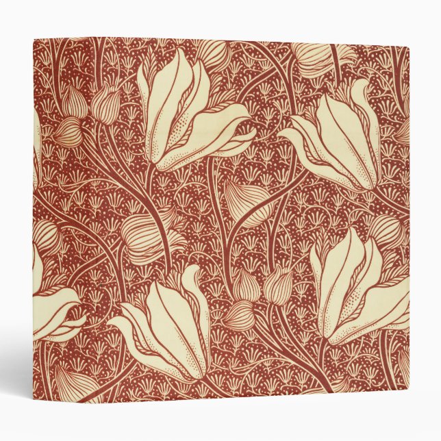 William Morris Style Red Lily Floral Pattern Binder (Front/Spine)