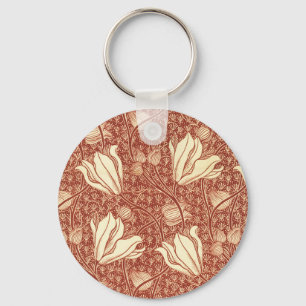 William Morris Style Red Lily Floral Pattern Keychain