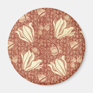 William Morris Style Red Lily Floral Pattern Magnet
